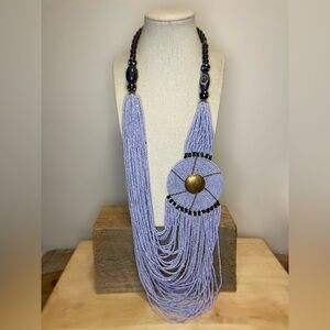 African Inspired Tribal Necklace - Blue and White - Statement piece - unique